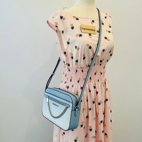 Michael Kors Purse Jet Set Ombré Signature Logo Crossbody Body Bag Lt Sky - Picture 10 of 10